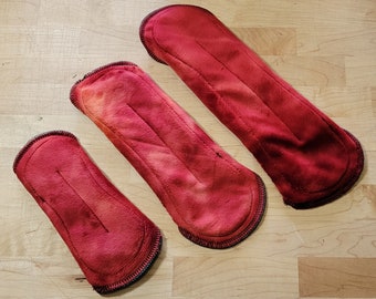 Burgundy Minky Cloth Pads Mama Cloth Snap in Winged Period Reusables