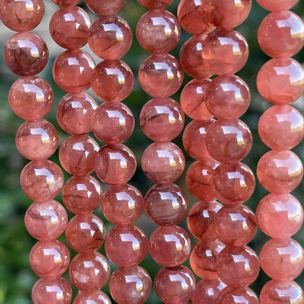 Rhodochrosite Beads | Round Natural Gemstone Beads | Sold by 15 Inch