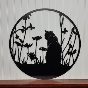 Cat In The Garden Metal Sign -21"