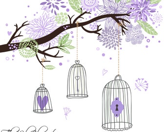 Púrpura Floral Clipart Clipart de flores, flores Scrapbook, Vector flores, primavera flor Clipart, rama de árbol Digital, Clipart de boda