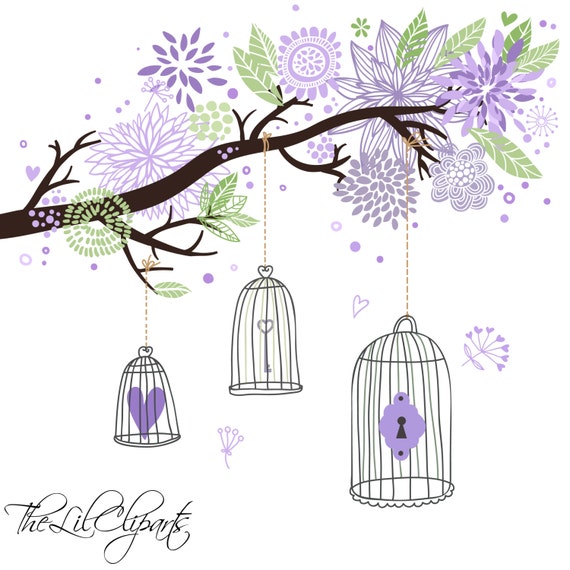 Purple Floral Clipart, Flower Clipart, Scrapbook Flowers, Vector Flowers, Spring Flower Clipart, Digital Tree Branch, Wedding Clipart