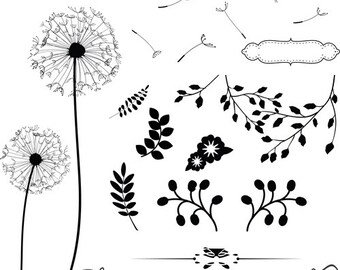 Diente de León Imágenes Prediseñadas, imágenes prediseñadas Floral, flor Clipart, Scrapbook flores, Vector flores, Clipart boda Digital, Marco gráfico