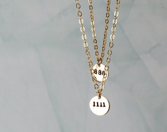 Personalized Angel Number Necklace | Guardian Lucky Numbers | Gold Fill Gold Stainless Steel | Sweatproof Jewelry | 111 222 333 444 555 888