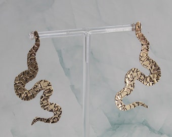 Gold Snake Earrings - Statement Snake Earrings - Moon Phase Serpent Jewelry - Handmade Whimsical Animal Jewelry - Snake Lover Earrings