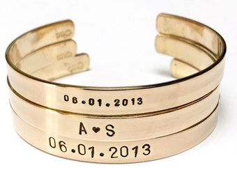 Custom Cuff Bracelet / Date Names Message / stamped cuff / copper cuff aluminum cuff brass cuff / gift for her gift for him