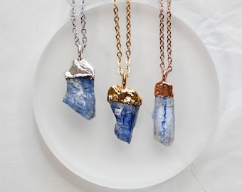 Blue Kyanite Pendant Necklace / Gemstone Layering Necklace / Raw Crystal / Handmade Boho Jewelry / Stainless Steel Chain, Gold Fill Chain