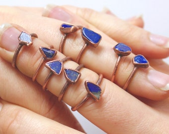 Lapis Lazuli Ring READY TO SHIP / Raw Lapis Lazuli Copper Electroformed Ring / December Birthstone / Raw Stone Ring // Third Eye Chakra Ring