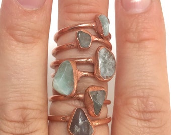Fluorite and Copper Electroformed Ring /// Fluorite Ring // Raw Stone Ring /// Stone Ring /// Boho Jewelry