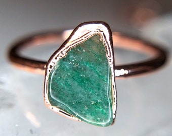 Green Aventurine and Copper Electroformed Ring READY TO SHIP / Tumbled Stone / August Birthstone / Boho / Valentines Gift Heart Chakra