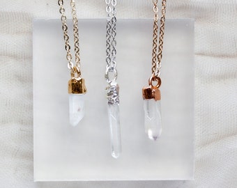 Dainty Quartz Point Necklace / Raw Crystal Pendant / Electroformed Jewelry/ Hippie Chic Boho Style