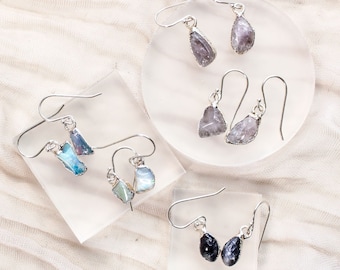 Silver Dangle Earrings / Handmade Gemstone Earrings / Bridal Earrings, Opal Earrings Dangle, Rose Quartz Earrings, Iolite Fairy Earrings