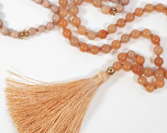 Orange Aventurine Mala // Tassel Necklace // 108 Mala Bead // Mala Bead // Mala Wood Necklace // Prayer Bead Necklace // Yoga Jewelry