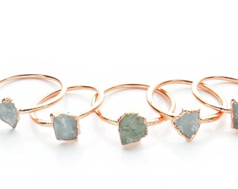 Uncut Aquamarine Copper Ring //  Electroformed Ring // March Birthstone // Boho Unique Gift for Her / Handmade Jewelry Nature Inspired