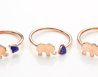 Lapis Lazuli Ring Open Copper Ring Elephant Ring Crystal Healing Gift For Friend Open Band Ring Boho Third Eye Chakra  Raw Stone Ring