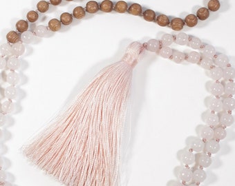 Rose Quartz and Rosewood Mala // Tassel Necklace // 108 Bead Heart Chakra Meditation Jewelry // Prayer Bead Necklace // Yoga Jewelry