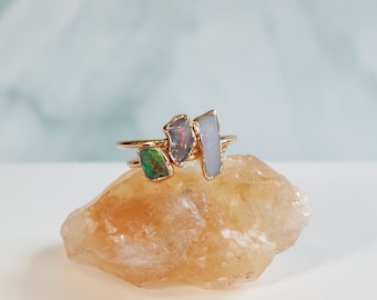 Opal and Gold Ring, Last Chance Special Limited Run, Raw Opal Stone / Unique Gift for Her, Gemstone October Birthstone / Engagement Ring