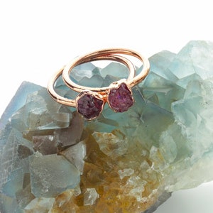 Raw Ruby Copper Ring: July Birthstone, Electroformed Boho Jewelry