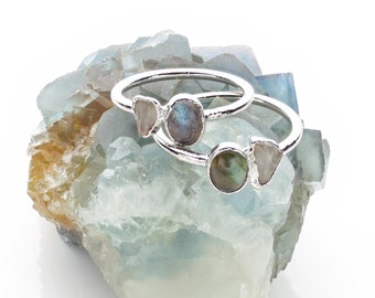 Labradorite and Prehnite Ring /// Intuition and Love //  Electroformed Rings /// Raw Stone Ring /// Stone Ring /// Boho Jewelry
