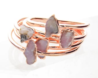 Pink Opal Ring / Pink Opal Stacking Ring / Tiny Crystal Gold Stacking Bands / Raw Pink Opal / Raw Stone Ring / Gemstone Jewelry