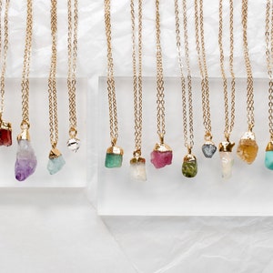 Natural Raw Birthstone Pendant Necklace / Handmade Gift For Her / Hippie Chic / Copper, Silver, Gold, Stainless Steel