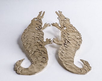 Statement Gold Crocodile Earrings - Handmade Earrings - Unique Funky Earrings - Cute Whimsical Alligator Jewelry - Animal Earrings