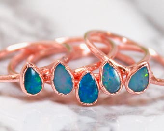 Australian Opal Ring / Stacking October Birthstone / Copper Electroformed Alchemy / Whimsigoth Mystical Witchy Maximalist / Gift for her