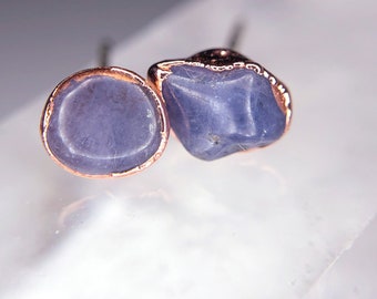 Tanzanite Earrings // Raw Crystal Stud Earrings // Electroformed Copper Earrings