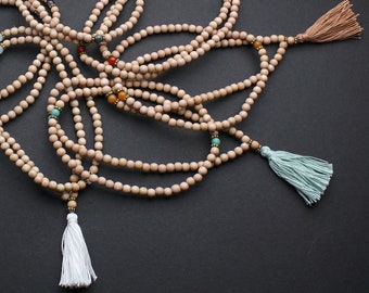 Rosewood Mala / Stretchy Mala / 108 Prayer Beads / Mala Bracelet / Tassel Necklace / 108 Mala Beads / Tassel Mala Necklace / Wrap Necklace