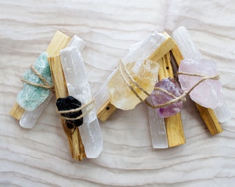 Cleansing Bundle / Protection Crystal Bundle / Palo Santo, Selenite, Rose Quartz, Black Tourmaline or Aventurine Bundle / Holy Wood Incense