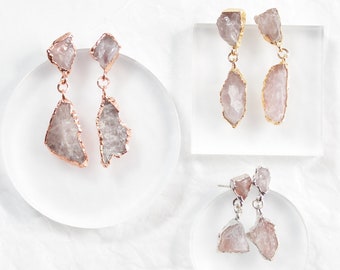 Rose Quartz Dangle and Drop Earrings Rose Quartz Studs Bridal Raw Crystal Healing Heart Chakra Gift For Wife Unique Gift for Girlfriend