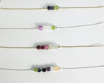 Custom Birthstone Necklace / Multi Gemstone Floating Minimal / Mothers Personalized / Birthstone Family Necklace / Mother Daughter Gift