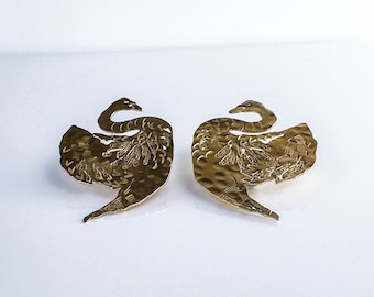 Statement Gold Swan Earrings - Handmade Earrings - Unique Bird Earrings - Dangle Earrings, Whimsical Jewelry, Funky Swan Jewelry