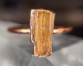 Topaz and Copper Electroformed Ring Ready to Ship /// Raw Stone Ring /// November Birthstone /// Boho Jewelry