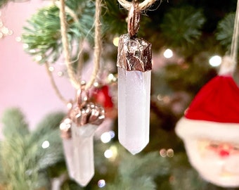 Raw Crystal Ornament // Quartz Christmas Ornament // Quartz and Copper Holiday Decoration // Boho Christmas // Raw Quartz Point Crystal