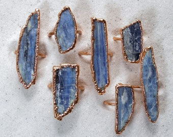 Kyanite and Copper Electroformed Rings READY TO SHIP /// Raw Stone Ring /// Diplomacy Stone Ring /// Boho Jewelry