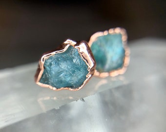 Apatite Earrings / Apatite and Copper Earrings / Raw Crystal Stud Earrings / Electroformed Copper Earrings