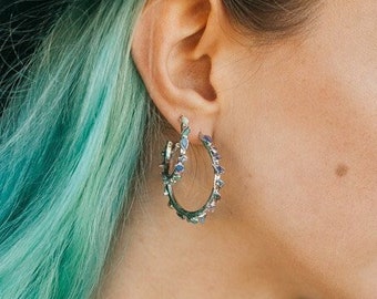 Hoop Style Opal Earrings / Raw Opal Earrings / October Birthstone / Rough Stone Earrings / Opal Hoops / Opal Jewelry
