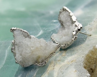 Geode Agate Earrings / Raw Druzy Earrings / Crystal Earrings Stud / Unique Boho White Druzy / Raw Stone Earrings /Gift for Her Jewelry