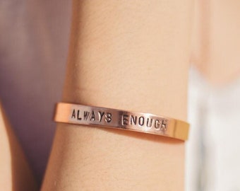 Stamped Cuff  /// Always Enough /// Yoga Boho Inspired Jewelry /// Stamped Intentions /// Mantra Bracelet /// Self Love Bracelet