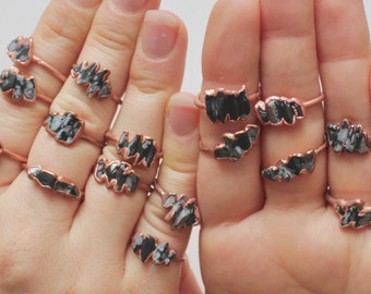 Obsidian Ring READY TO SHIP // Snowflake Obsidian and Copper Electroformed Rings // December Birthstone // Raw Stone Ring // Boho Jewelry