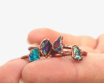 Peacock Ore Ring // Chalcopyrite Ring // Raw Stone Ring // Peacock Ore and Copper Electroformed Ring // Raw Stone // Boho Jewelry