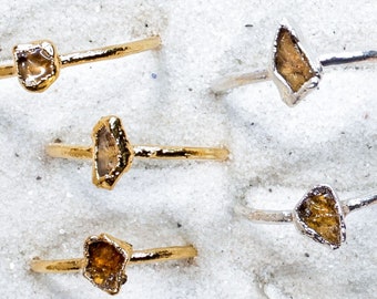 Raw Citrine Ring: Gold-Plated Stacking Band, November Birthstone