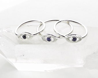Iolite Eye Ring / December Birthstone Ring, December Birthday Gift For Her, CrystalHealing Jewelry, Evil Eye Ring, Protection Jewelry