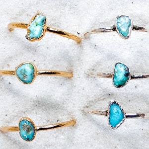 Real Turquoise Stackable Ring | Raw December Birthstone Jewelry | Gold Turquoise Ring, Raw Gemstone Ring, Gift for Mom, Family Tree Ring