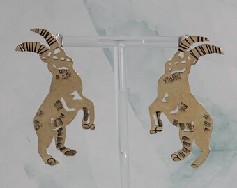 Statement Gold Ram Earrings - Handmade Earrings - Unique Goat Jewelry - Whimsical Animal Earrings - Funky Dangle Earrings - Witchy Earrings