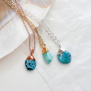 Turquoise Pendant Necklace / Natural Crystal Necklace / Raw Stone Jewelry / December Birthstone Necklace / Raw Turquoise Pendant