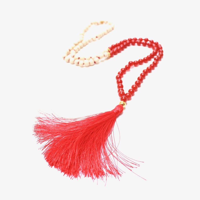 Carnelian Mala Tassel Necklace 108 Mala Bead Mala Bead Mala Wood Necklace Prayer Bead Necklace Yoga Jewelry Gift for Her