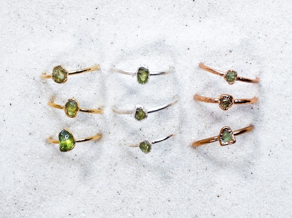 Raw Peridot Ring: Electroformed Copper August Birthstone Jewelry