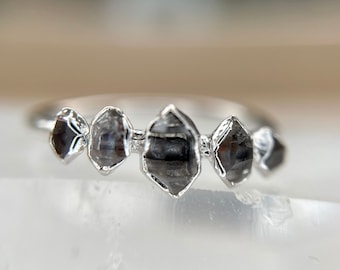 Multi Stone Herkimer Diamond Ring // //Raw Crystal Jewelry/ Diamond Wedding Ring // Raw Gemstone Crystal Ring //
