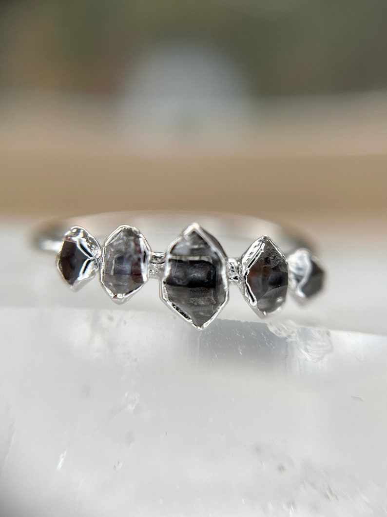 Multi Stone Herkimer Diamond Ring // //Raw Crystal Jewelry/ Diamond Wedding Ring // Raw Gemstone Crystal Ring // image 1